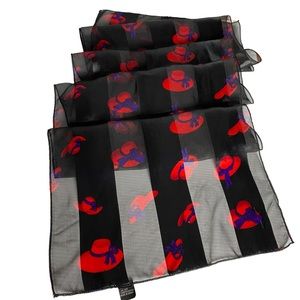 woman's Sheer scarf- lightweight, fun hat print